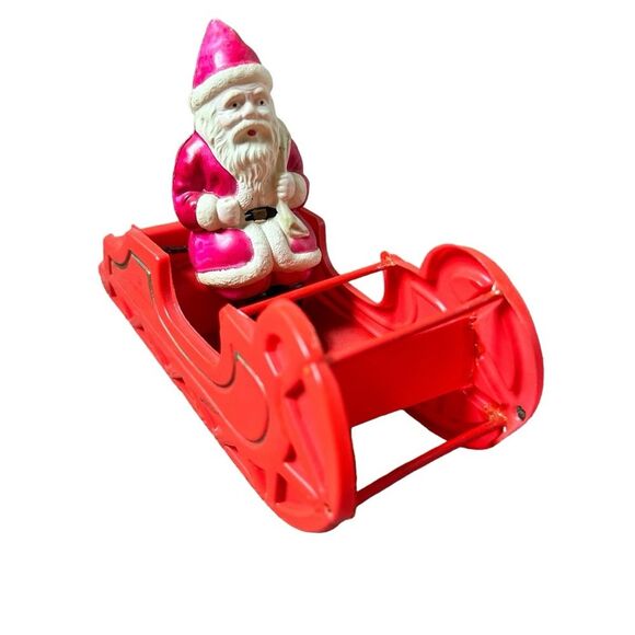 Vintage Early Celluloid 1940s 1950s Santa Claus and Red Sleigh - Picture 1 of 6